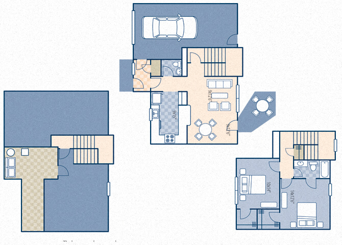 Floor plan for 2 beds, 1.5 baths, 1246 sqft